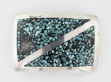 Vintage Native American Sterling Silver & Turquoise In Resin Belt Buckle