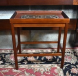 Small Mahogany Accent Table with Brass Grille Insert