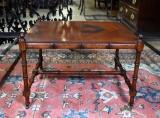 Small Vintage Bambooesque Oak Coffee Table, Brass Caster Feet