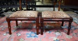 Two Freeman & Co Foot Stools with Leopard Pattern Upholstery
