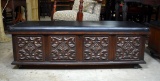 Lane Italianate Style Walnut Cedar-Lined Hope Chest with Black Padded Lid Seat, Caster Feet