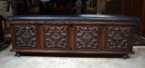 Lane Italianate Style Walnut Cedar-Lined Hope Chest with Black Padded Lid Seat, Caster Feet
