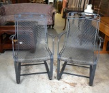 Pair of Oak Leaf Motif Outdoor Black Metal Spring Rocker Chairs