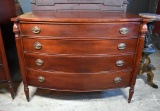 Vintage Sheraton Style Bowfront Four-Drawer Chest with Fluted Columns