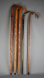Collection of Five Hand Carved Old Wooden Canes