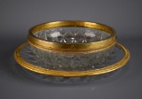 Vintage Val St. Lambert Glass Gilt-Metal Lined Serving Bowl and Tray