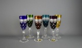 Six Polychrome Beyer Handcut 24” Lead Crystal Champagne Flutes