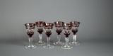 Six “Karat” Ruby & Clear Hand Cut Lead Crystal Sherry Glasses, West Germany