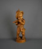 Hand Carved ANRI 14.5” Boy Playing Flute Figure