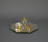 Lot of Three Miniature Crystal Objects on Display Glass