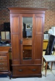 Antique Arts Crafts Inlaid Mahogany Wardrobe