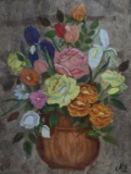 Still Life of Flowers in Vase Signed M L, Gouache on Paper