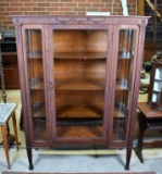 Handsome Antique Oak China Cabinet or Book Case, Glazed Door and Side Panels