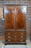 Fine Drexel Furn. Banded Crotch Mahogany Linen Press