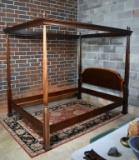 Vintage Drexel Banded & Inlaid Mahogany Queen Size Tester / Poster Bed