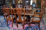 Handsome Drexel Furn. Sheraton Banded Mahogany Dining / Conference Table w/ Two Leaves