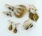 Lot of Five Pairs of 14K Yellow Gold Earrings including Tiger Eyes, Opals & Emeralds