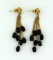 14K Yellow Gold and Black Onyx Bead Dangle Earrings