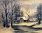 Vintage Pastel, Cabin In Snowy Woods, Signed (Illegible), Framed
