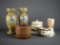 Pair of Bristol Glass Vases, Treen Box, Ceramics