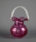 Antique Blown Cranberry Art Glass Basket Vase