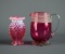Vintage Cranberry Glass Hobnail Vase and Ridged Ewer