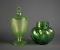 Vintage Iridescent Glass—Green Stretch Glass Candy and Green Vase