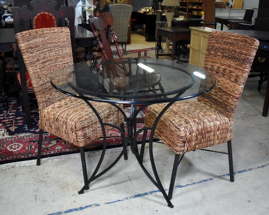 Pair of Rattan Dining Chairs with Black Metal Legs
