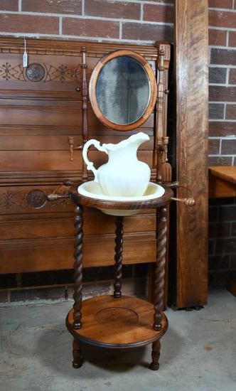 Quaint Antique Barley Twist Washstand with Mirror, Bowl  & Pitcher