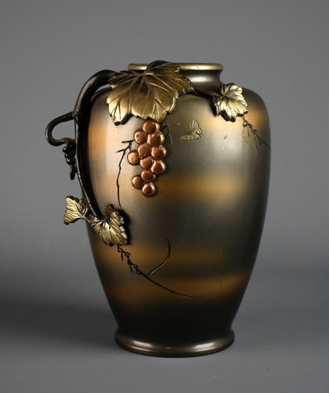 Antique Japanese Overlay Decorated Bronze Vase