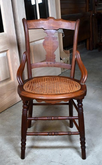 Comfortable Antique Carved Walnut Side Chair with Caned Seat