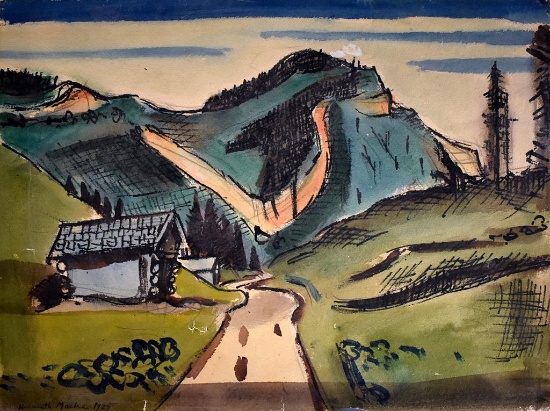 Helmuth Macke (German, 1891-1936)  Mountains, Drawing-Watercolor, Signed