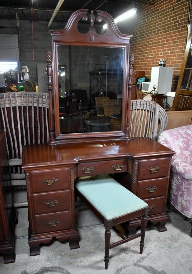 Vintage Mahogany Vanity with Mirror by Continental Furniture