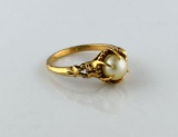 Vintage 12K Yellow Gold & Pearl Ring, Size 6