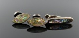 Vintage Mexican Sterling Silver and Abalone Shell Tie Clip and Cuff Links