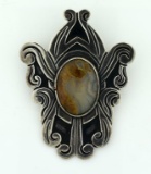 Vintage Taxco Mexican Sterling Silver and Onyx Brooch Pendant
