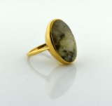 Vintage 14K Yellow Gold and Quartz Cabochon Ring, Size 6.5