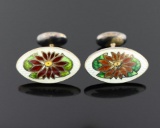 Vintage Sterling Silver and Enameled Poinsettia Flower Cufflinks