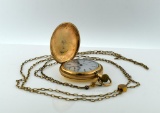 Antique Rockford Gold Filled & 14K Hunter Case Railroad Lever Set Pocket Watch w/ Chain