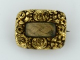 Antique 19th C. Victorian Sentimental Hair Jewelry Pin, Gold Case