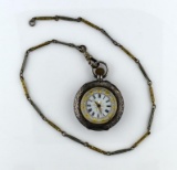 Antique Ca. 1888-1914 Swiss Sterling Silver Case Pin Set Pocket Watch with Silver Chain