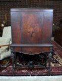 Antique Baroque Style Marquetry Decorated Walnut China Cabinet with Urn Ornament