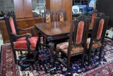 Antique Baroque Style Marquetry Decorated Walnut Dining Table with Urn Ornaments