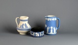 Lot of Jasperware / Sprigware Ceramics—Two Wedgwood and An Unmarked Pin Cushion