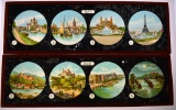 World Sightseeing Tour Art Antique Magic Lantern Glass Slides, Tables I-VII, IX-XII w/ Case