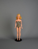 Vintage Blonde Ponytail Barbie No. 4 (1960) with Blue Eyeliner, Bathing Suit, Necklace & Stand