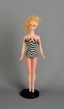 Vintage Blonde Ponytail Barbie No. 4 (1960) with Blue Eyeliner, Bathing Suit & Stand