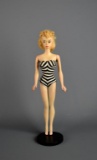 Vintage Blonde Ponytail Barbie No. 3 (1959-60) with Brown Eyeliner, Bathing Suit & Stand