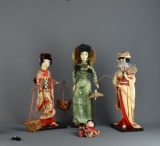 Lot of Four Chinese Geisha Type Dolls with Elaborate Costumes