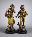 Pair of L & F Moreau Bronzed Spelter French Art Nouveau Sculptures “Maraudeuse Gypsy Girl & Boy”